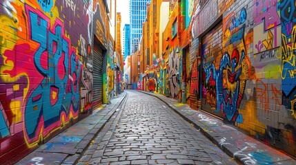 Fototapeta premium Urban alleyway with vibrant street art