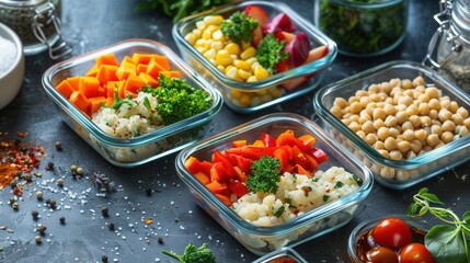 Vegan meal prep with fresh ingredients and spices