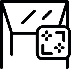 Line art icon of a solar panel converting sunlight into renewable energy