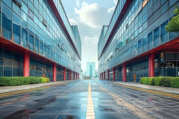 Obraz premium Rainy day at the modern office building