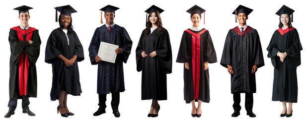 PNG diverse university students in graduation gowns  cut out element set
