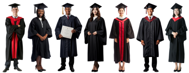 PNG diverse university students in graduation gowns  cut out element set