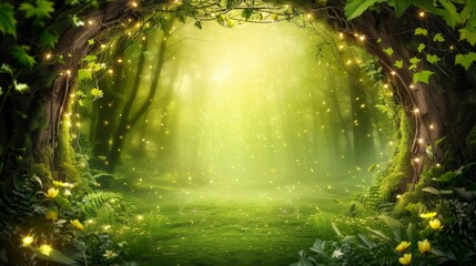 Majestic tree canopy in enchanted forest with ethereal mist  nature themed artwork inspiration