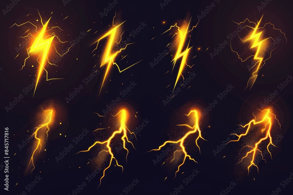 Poster Close-up shot of lightning effects illuminated on a dark background, suitable for use in science and technology-related contexts