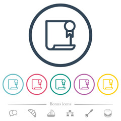 Certificate outline flat color icons in round outlines