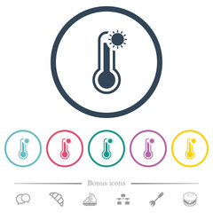 hot temperature flat color icons in round outlines