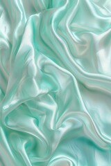 Fototapeta premium Luxurious green silk drapery background with abstract wavy satin texture pattern for elegant decor