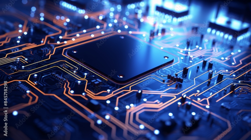 Aufkleber a circuit board with intricate pathways and glowing components, symbolizing the complexity and innovation of modern technology.