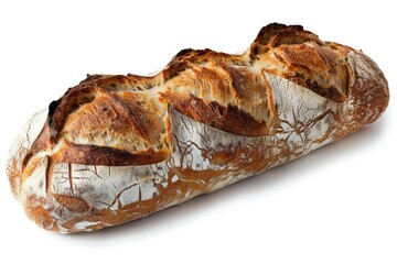 A whole wheat baguette with a darker crust and a slightly rustic appearance, white background