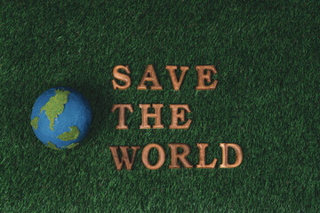 Eco awareness campaign for Earth day concept showcase message arranged in Save Earth on biophilic...