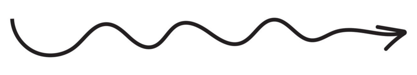 Straight long arrow, right thin line, black cursor, horizontal element, thick pointer vector icon isolated on white background. Long doodle arrow