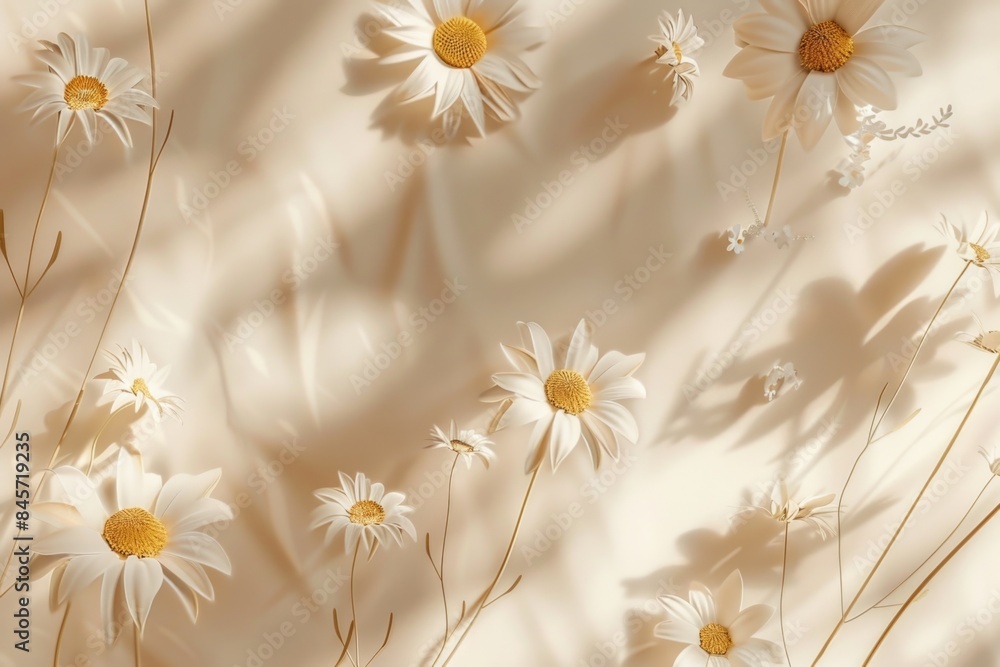 Poster close-up of a bouquet of white flowers on a clean white surface, ideal for editorial use or as a bac