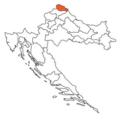 Outline of the map of the region of Croatia - Medimurje County