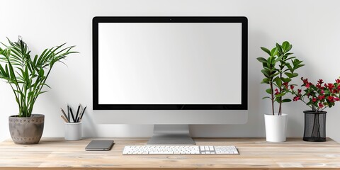 an isolated image of a blank white screen on a computer display front view isolated on a white background