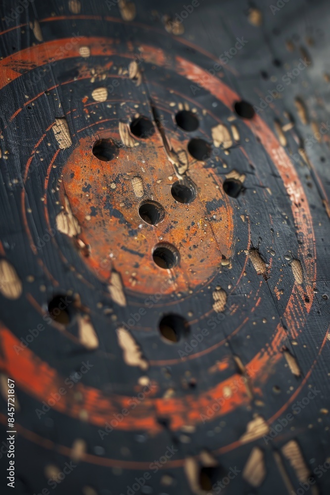 Poster Close-up shot of a target with multiple holes, suitable for use in various contexts such as sports or games