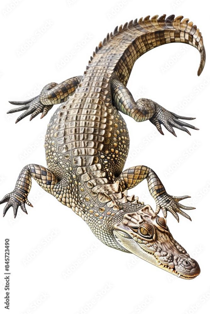 Poster a large alligator lying down on the grassy terrain