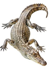 Naklejka premium A large alligator lying down on the grassy terrain