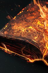 An open book with flames burning at the top