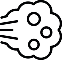 Simple black and white line drawing of a moving cloud of smoke with three circles inside