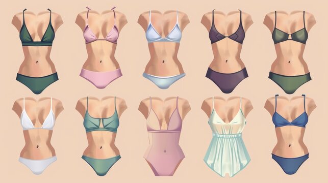 Six different styles of intimate apparel, including bras and briefs