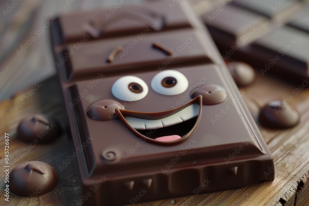 Aufkleber a chocolate bar with playful googly eyes placed on a table, great for illustrations and creative pro