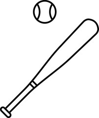 Baseball bat and softball icon in linear style.