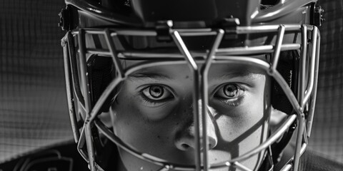 A close-up shot of someone wearing a hockey helmet, perfect for sports-related or action-themed illustrations