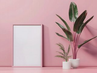 Empty frame mockup on a pink background