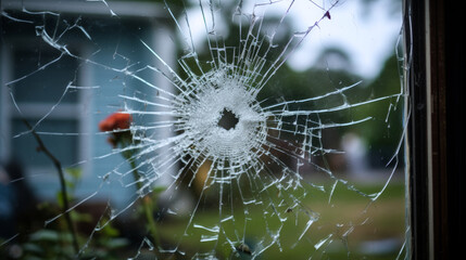 Shattered Window from Hurricane Impact.  Hurricane Preparedness Week, National Hurricane Center events, Disaster Preparedness Month