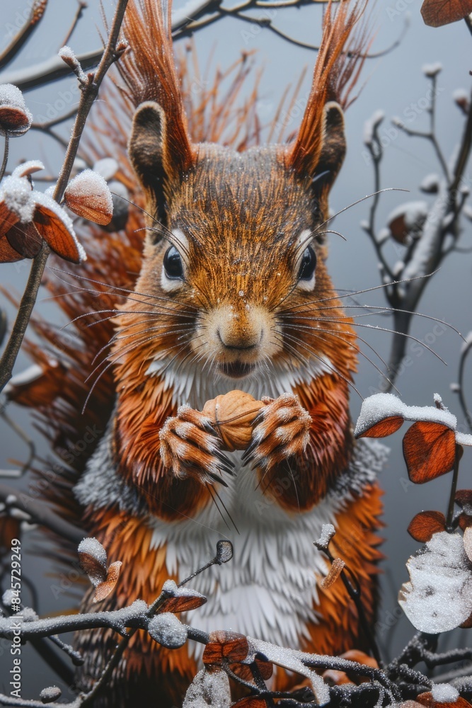 Aufkleber close-up shot of a squirrel sitting on a tree branch