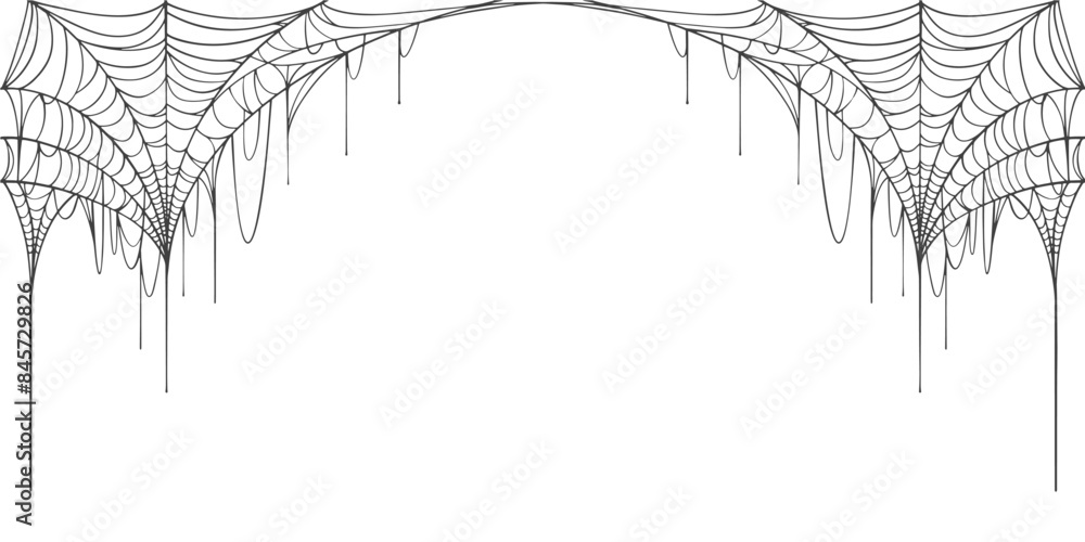 Wall mural spider web halloween background border design with copy space on white background, vector illustrati