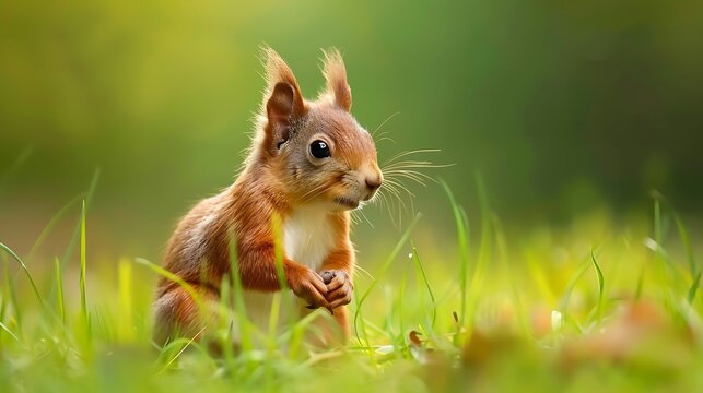 A red squirre grass background