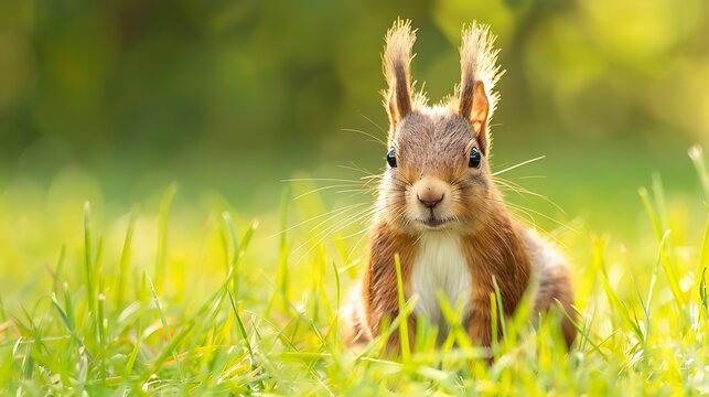 A red squirre grass background