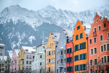 Obraz premium Innsbruck Cityscape: Vibrant Tyrolean Architecture in Austrian Alps