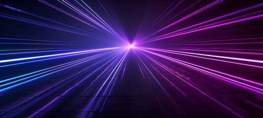 Vibrant purple and blue laser beams on a dark background