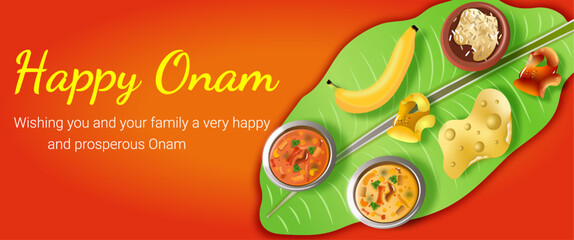 Indian Kerala Onam festival happy greetings banner. vector illustration