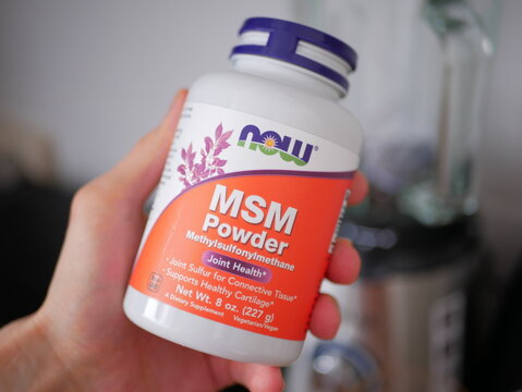 NARVA, ESTONIA - MARCH 7, 2024:  Nutritional supplement MSM from NOW