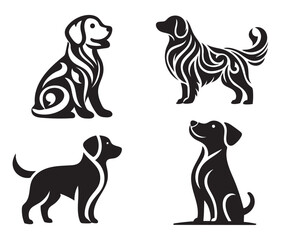 Vector black silhouette of a dog isolated on a white background.