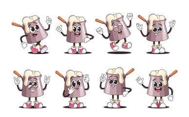 Set Of Cute Cartoon Dairy Products Characters Showing Different Emotions And Gestures. Fun And Lively Milk Pot Or Cezve