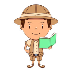 Child archaeologist holding book