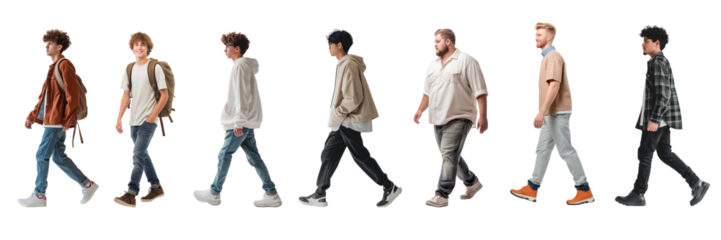 Young adult walking png cut out element set