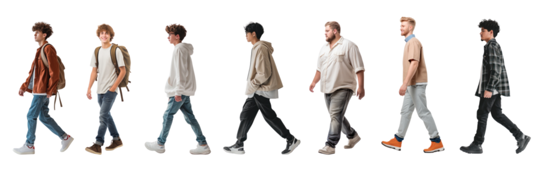 Young adult walking png cut out element set - Powered by Adobe