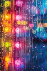 Obraz premium A wet and rainy day outside, captured through a window with raindrops glistening in the light