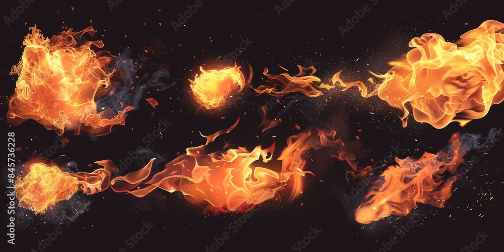 Poster A picture of burning flames on a black background, suitable for use in various contexts such as conceptual illustrations or dramatic scenes