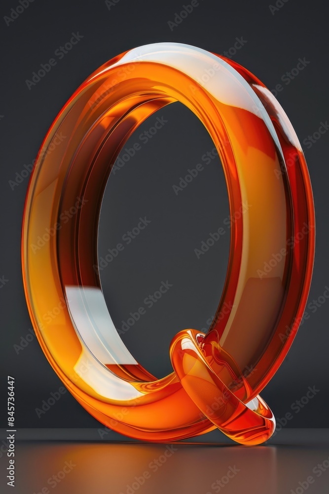 Poster a large orange glass object sits on a table