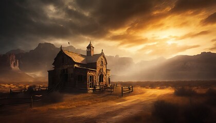 Fototapeta premium sunset in the village