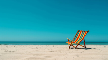 A cozy striped sun lounger by a crystal-clear swimming pool, palm trees in the background. Ai generated