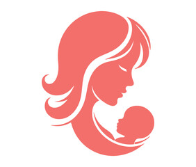 Mother and baby logo vector silhouette design