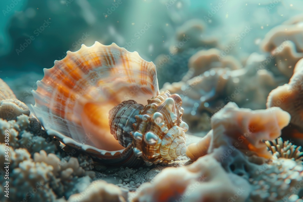 Poster close-up view of a shell on a sandy beach or shoreline
