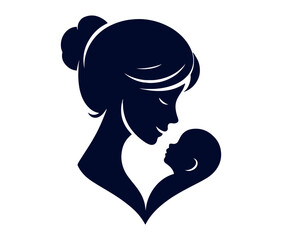 Mother and baby logo vector silhouette design